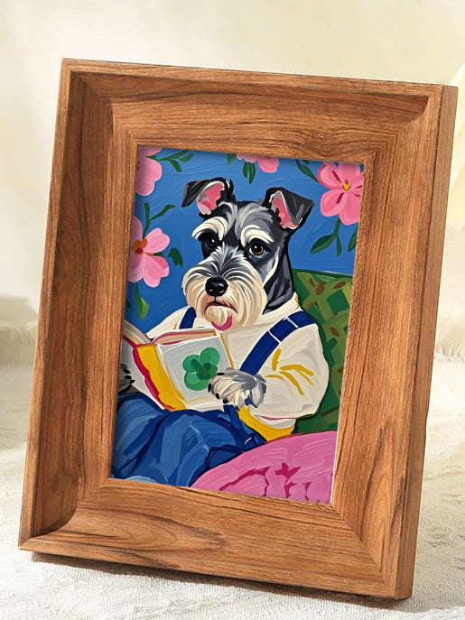 Schnauzer reading a book